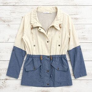 Blu Pepper Womens Medium Colorblock Linen Cotton Lightweight Boho Utility Jacket